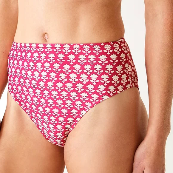 J.Crew floral moderate coverage high waist bikini bottoms, small, pink - Picture 2 of 10